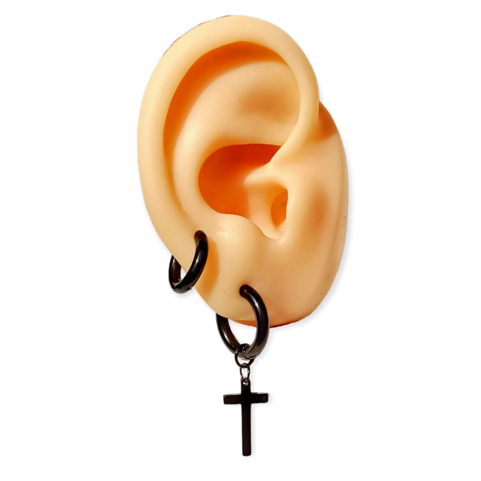 Pack De Aros Argollas Doble Uso Negras Cruz Piercing Oreja-8