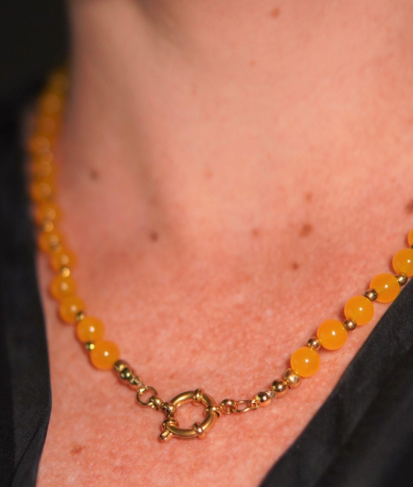 Collar gargantilla Aragonita 6mm chapado en oro 18k Terranova-2