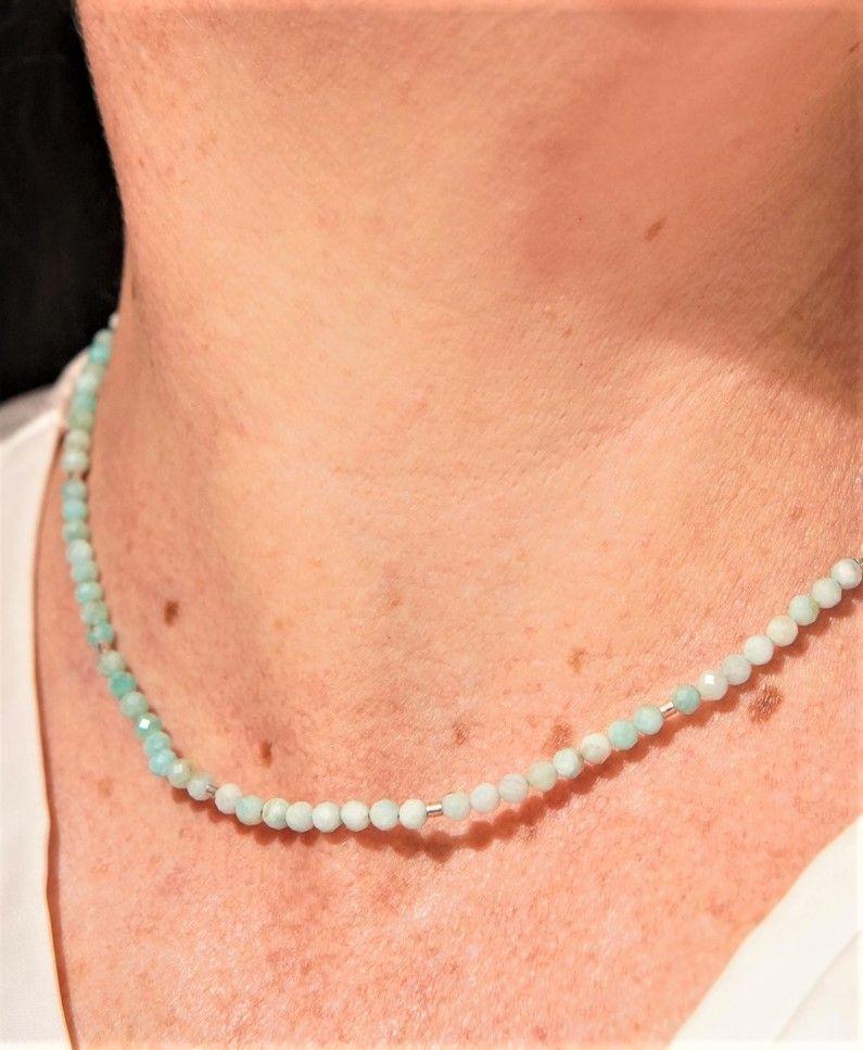 Collar gargantilla Aguamarina 4mm plata fina 925 Terranova-2
