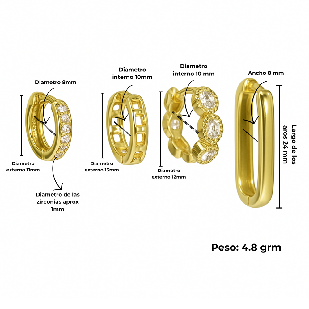 Pack de 4 argollas Gianna chapadas en oro 18k-2