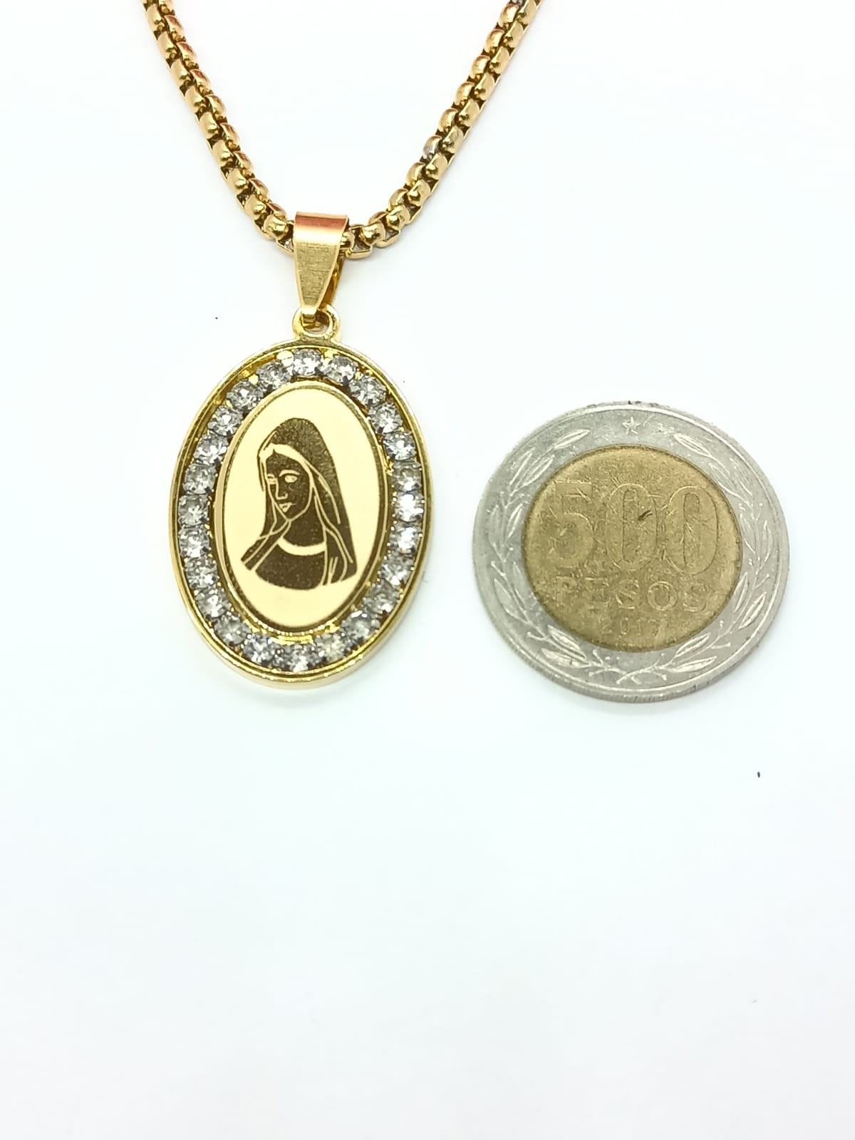 Colgante Medalla Virgen Maria Acero Zirconia Enchapada en oro 18kl-1