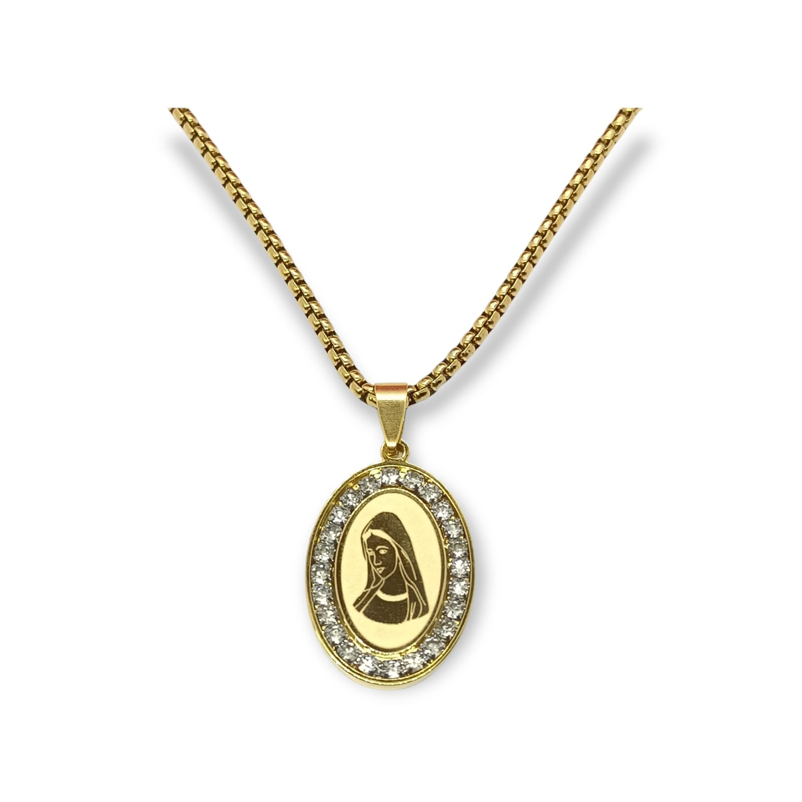 Colgante Medalla Virgen Maria Acero Zirconia Enchapada en oro 18kl-0