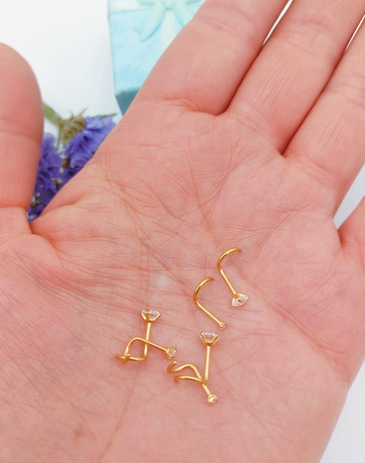 Set 6 Piercing Nostril Tipo S Punk Chapados En Oro 18k Luz-2