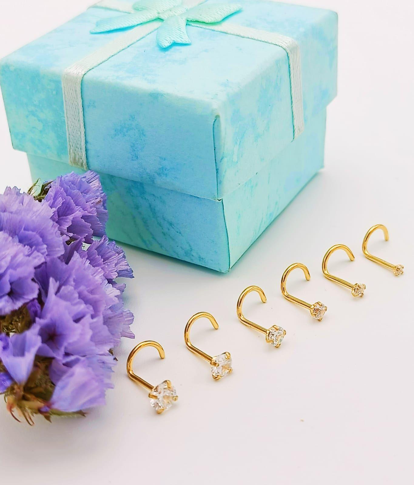 Set 6 Piercing Nostril Tipo S Punk Chapados En Oro 18k Luz-3