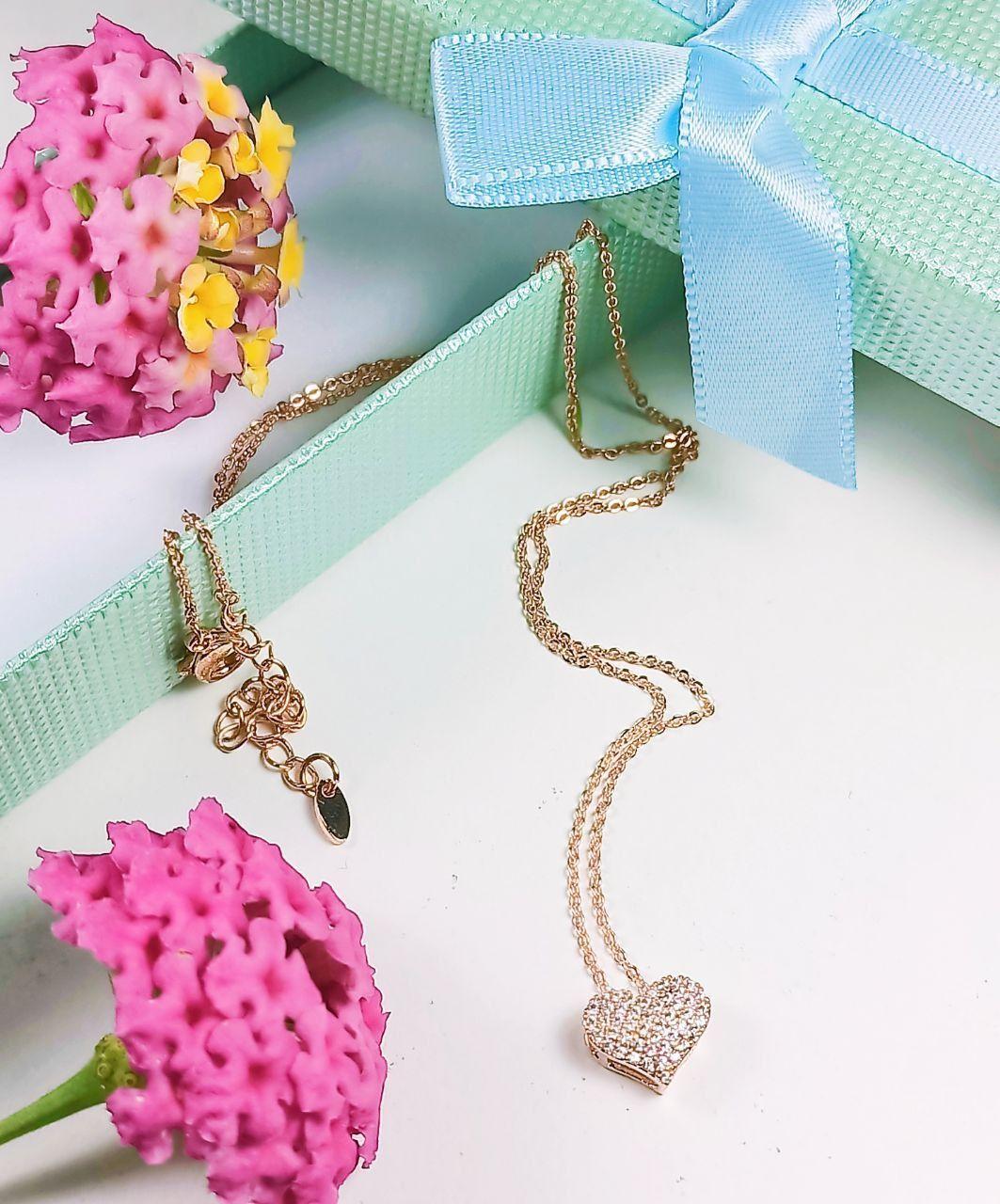 Colgante Punto Luz Corazon Zirconia ba ado En Oro Rosa 18k-2