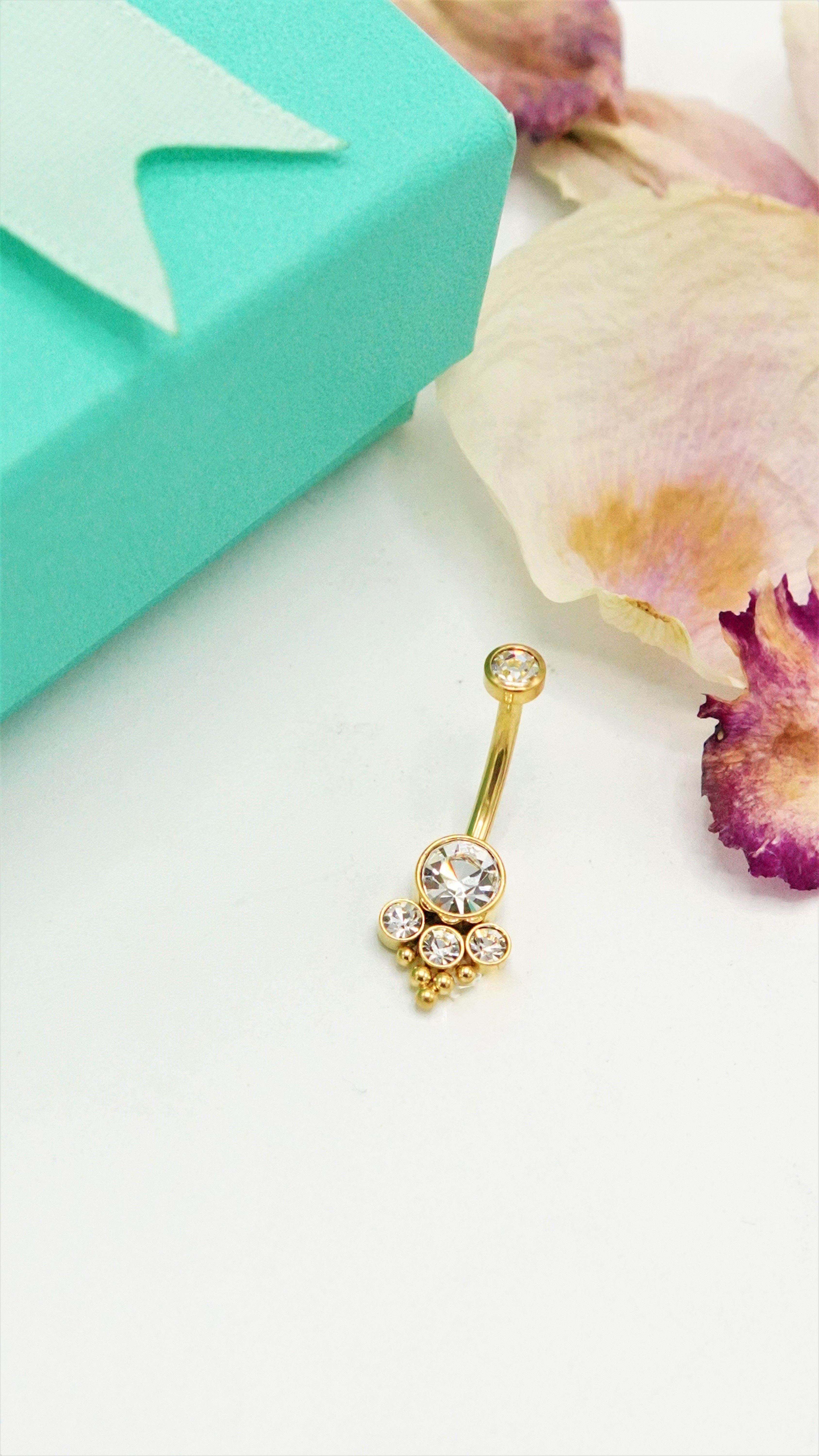 Piercing ombligo navel 10 mm titanio ASTM F136 G23 triada dorado-1