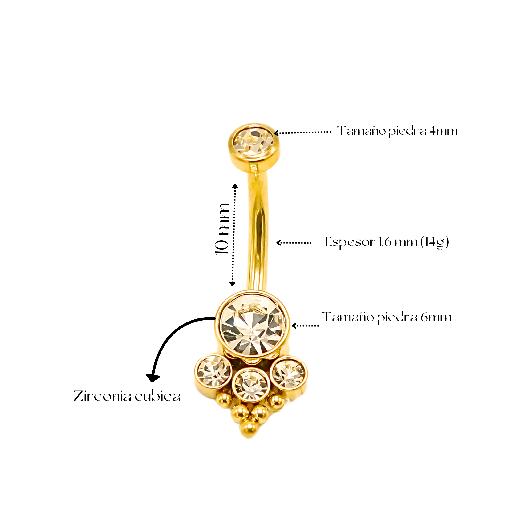 Piercing ombligo navel 10 mm titanio ASTM F136 G23 triada dorado-2