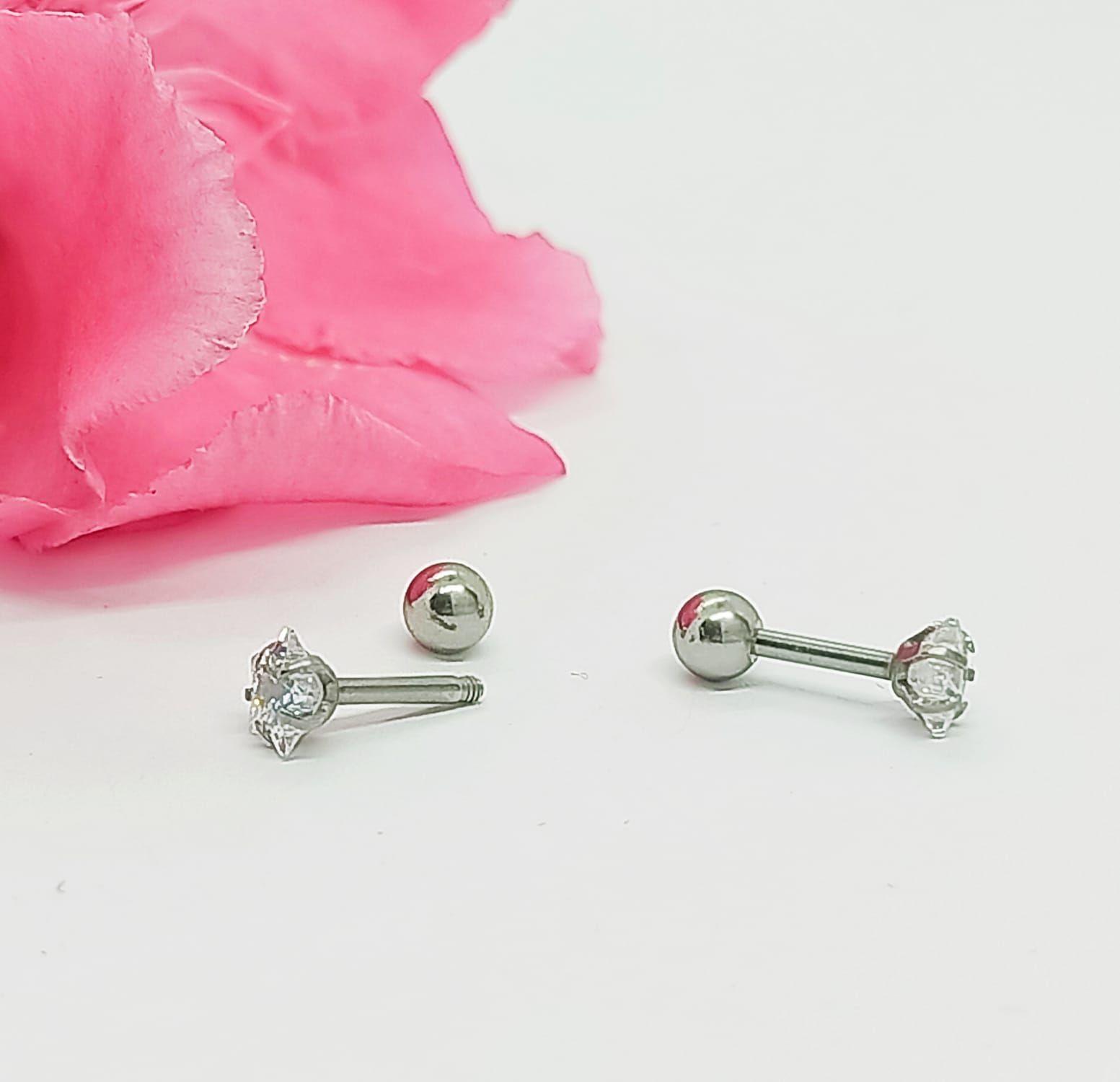 Aros Punto de Luz Acero Inoxidable Blanco Zirconio Estrella 5mm-6