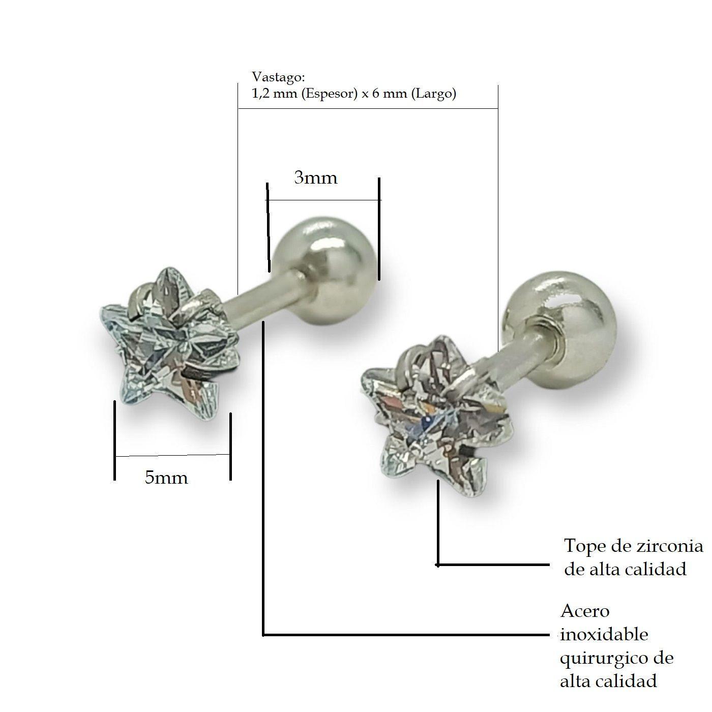 Aros Punto de Luz Acero Inoxidable Blanco Zirconio Estrella 5mm-3