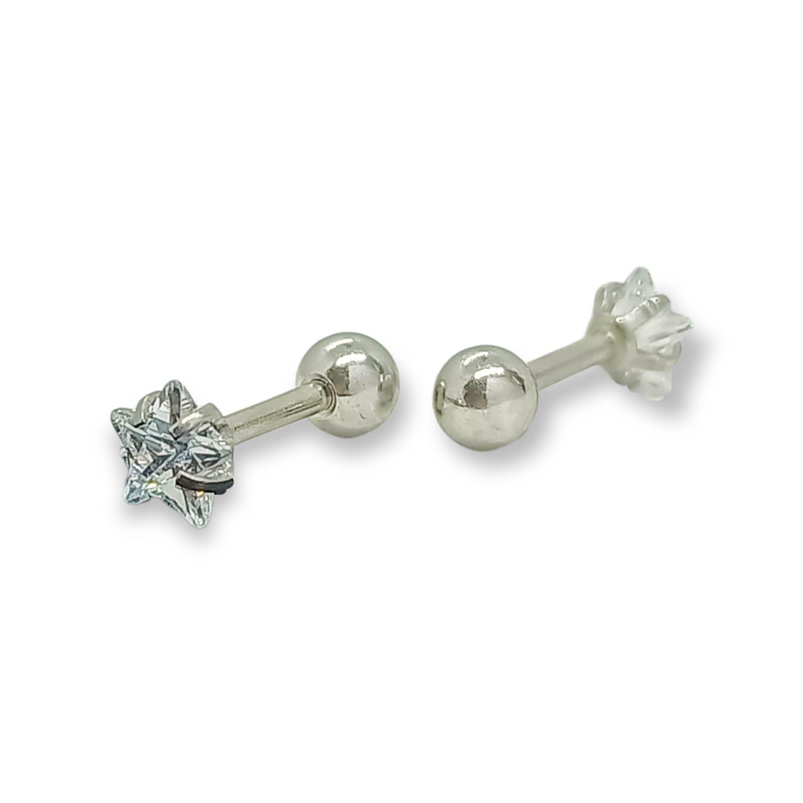 Aros Punto de Luz Acero Inoxidable Blanco Zirconio Estrella 5mm-5