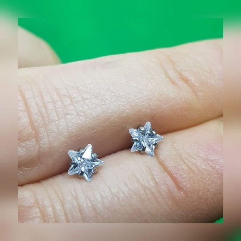 Aros Punto de Luz Acero Inoxidable Blanco Zirconio Estrella 5mm-2