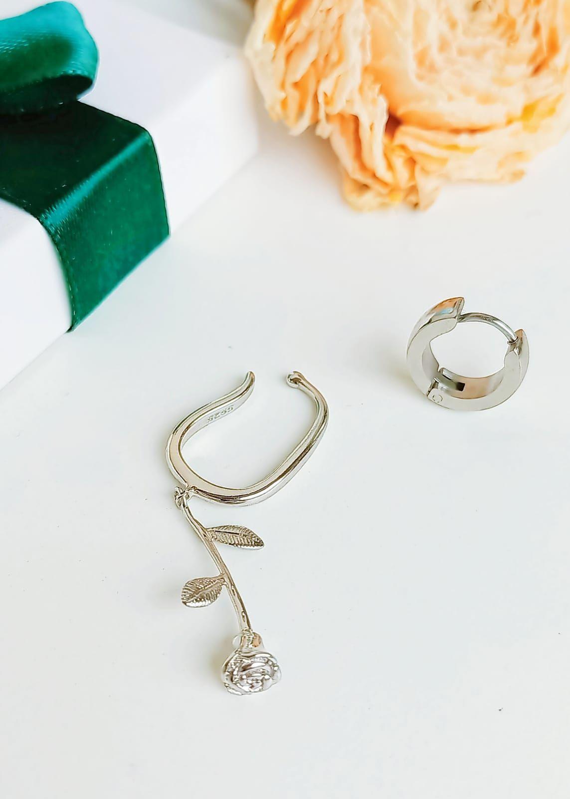 Pack Earcuff Rosa Argolla Unidad Plateada Piercing Moderno-7