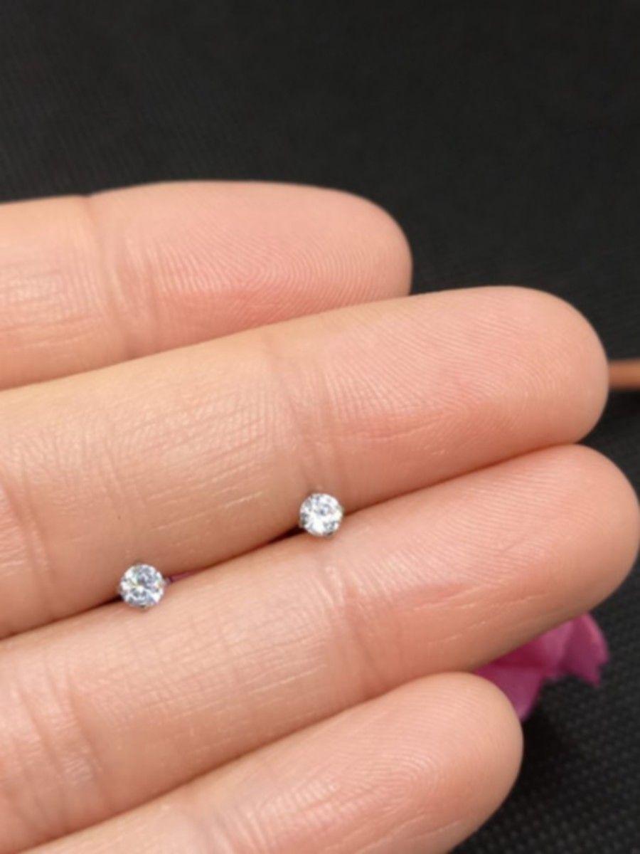 Aros Punto de Luz Acero Inoxidable Blanco Zirconio Circulo 3mm-4