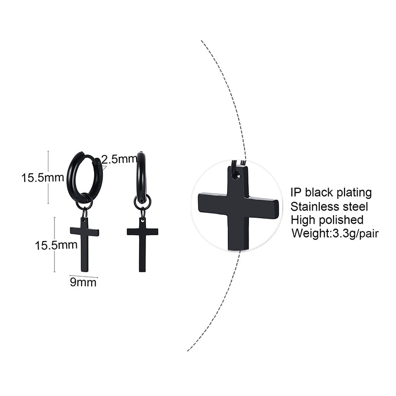 Aros Doble Uso Punk Cruz Acero Negro Pendientes Hombre Mujer-3