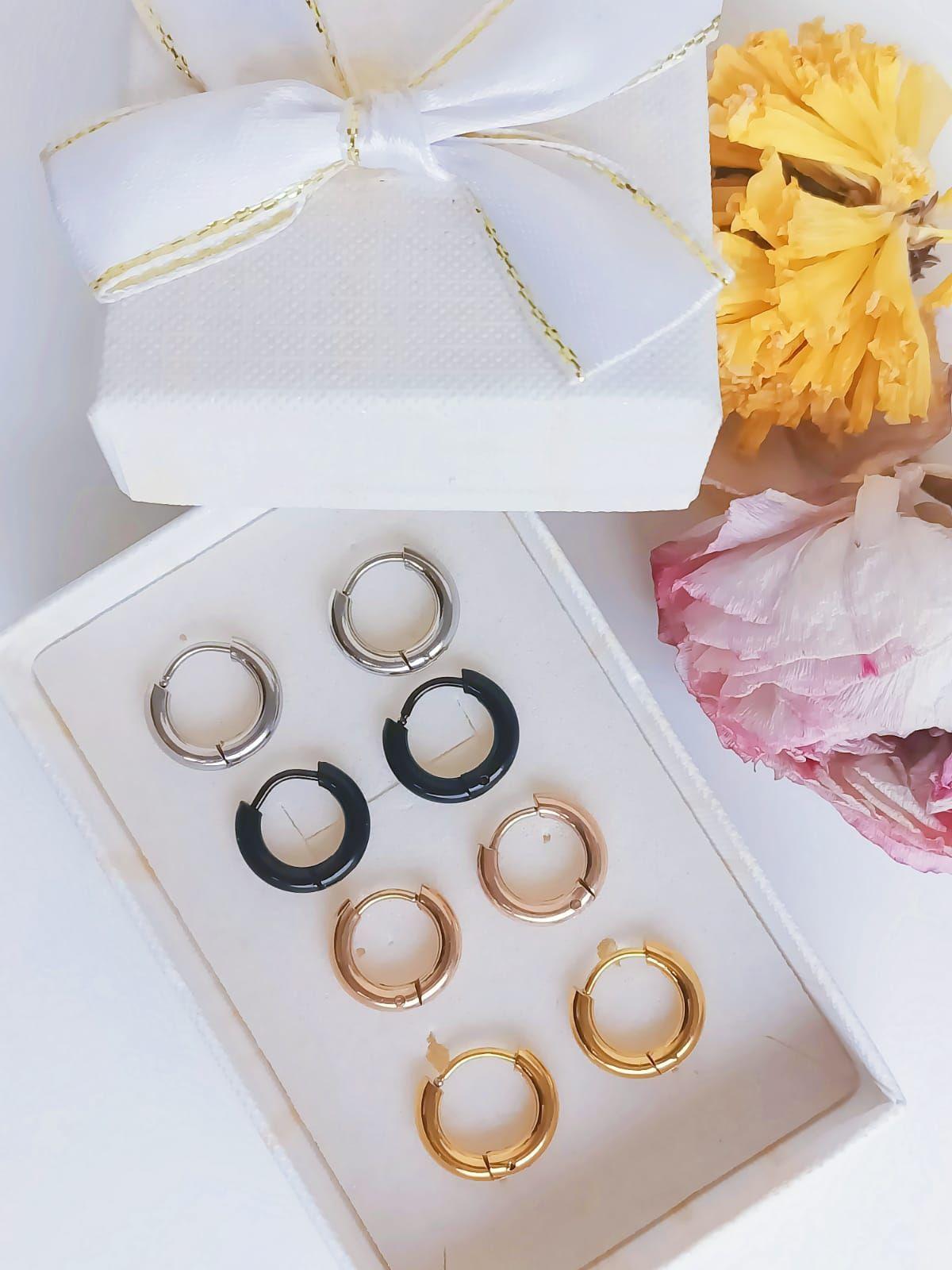 Pack 4 Pares De Aros Piercing Oreja Helix Chapadas Oro 18k-1