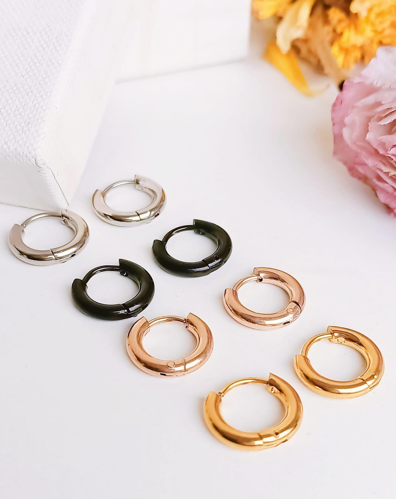 Pack 4 Pares De Aros Piercing Oreja Helix Chapadas Oro 18k-3
