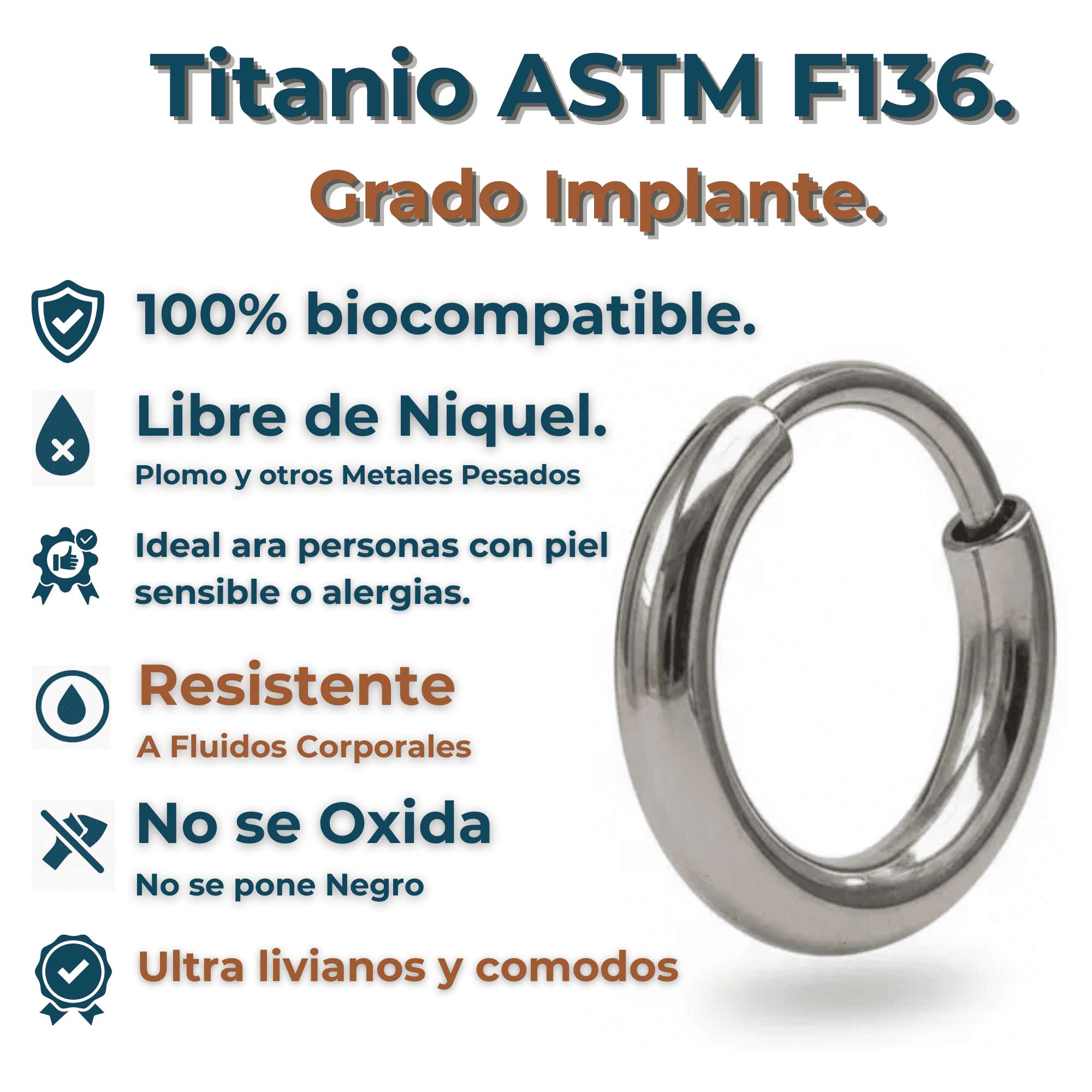 Argollas Lisas 8mm Titanio Astm F136 G23 -8