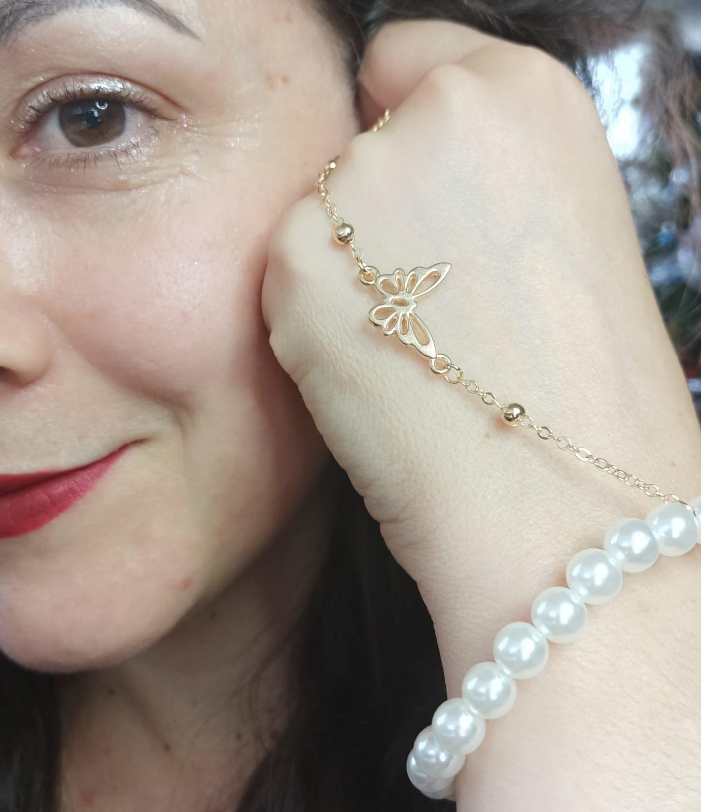 Pulsera De Mano Y Dedo Perlas Mariposa Handlet-4