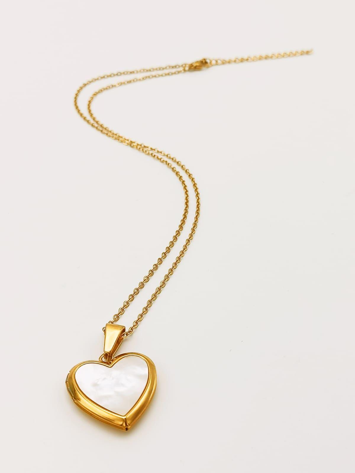 Relicario Corazon Nacar Cadena Guardafoto Chapado En Oro 18k-4