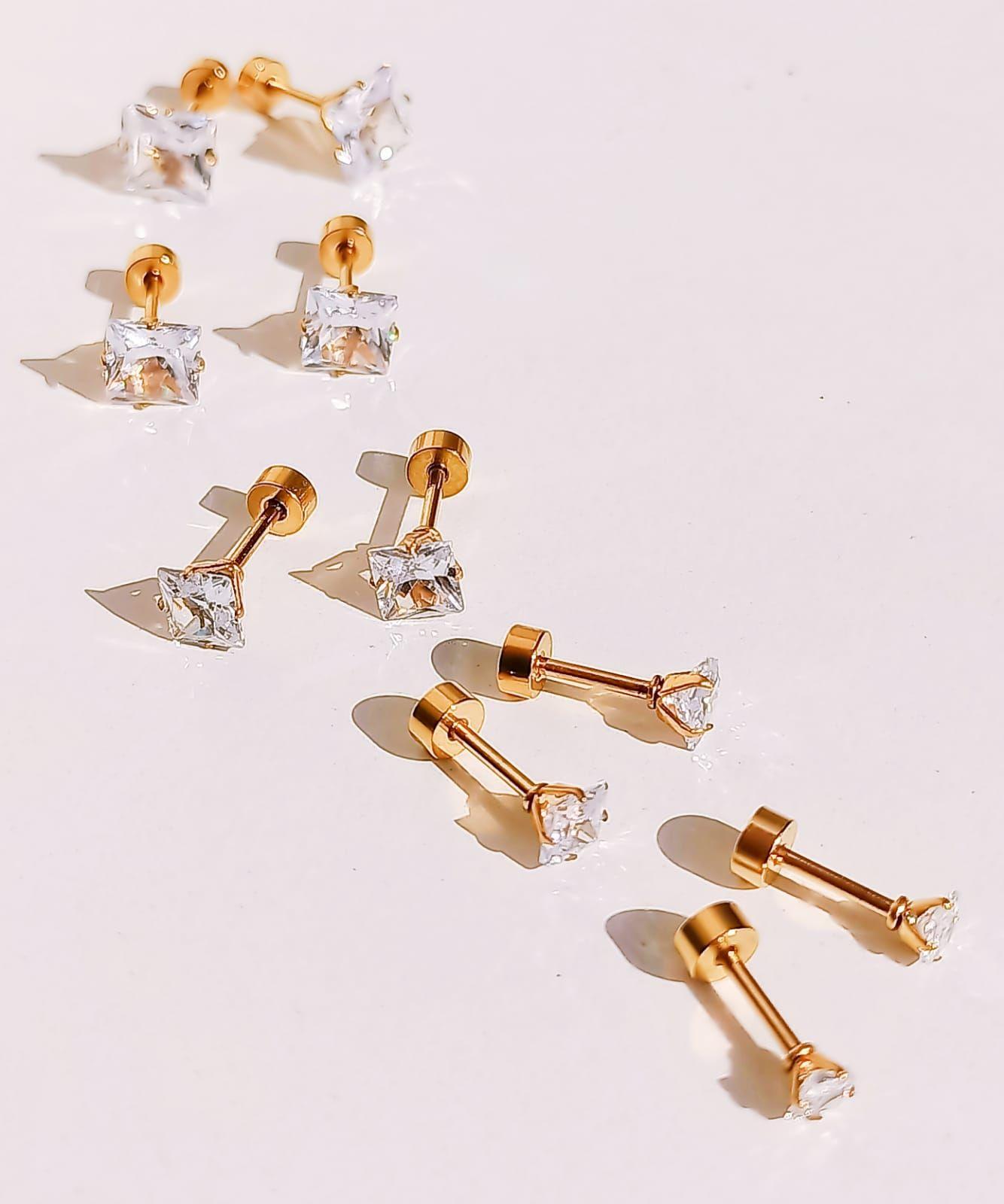 Pack De Aros Punto De Luz Chapados En Oro 18k Piercing Oreja-3