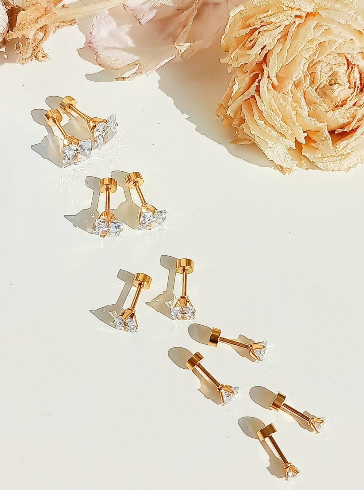 Pack De Aros Punto De Luz Chapados En Oro 18k Piercing Oreja-5