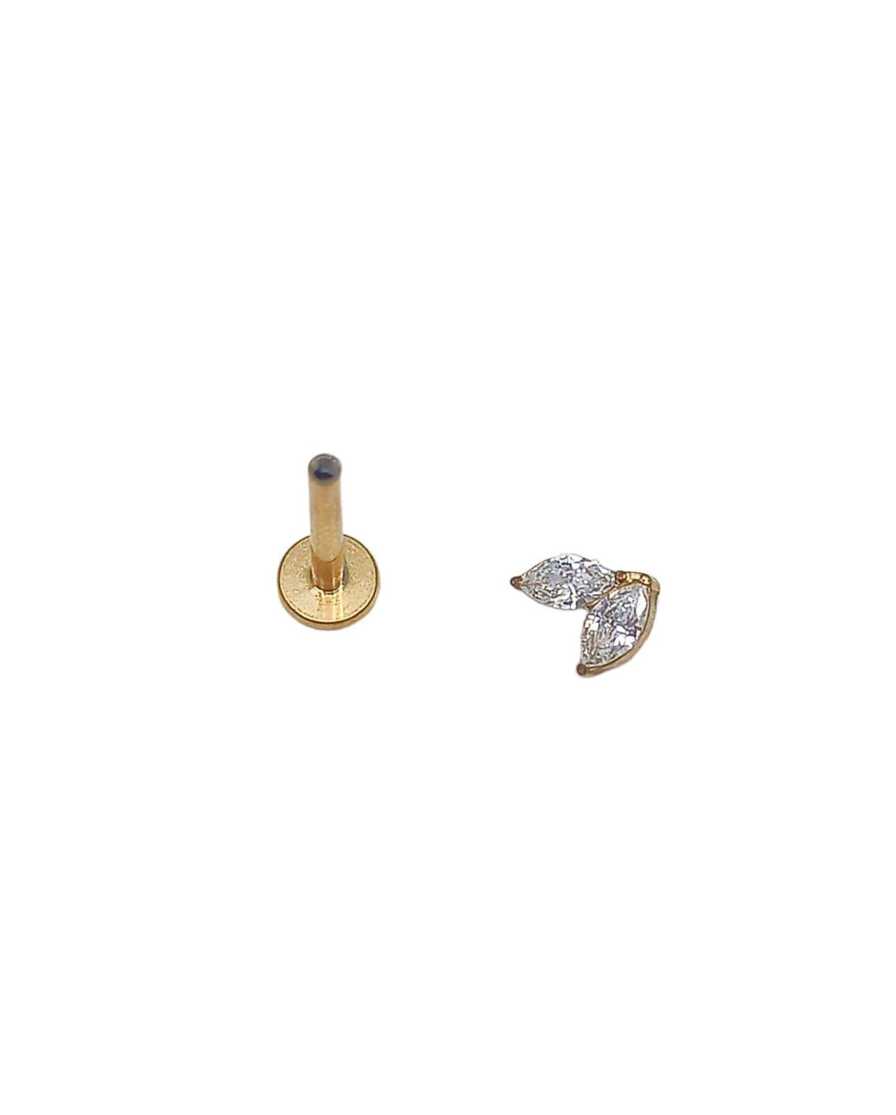 Piercing Labret Astm F136 Titanio Hoja Chapado Oro 18Kl Barra 10MM-3