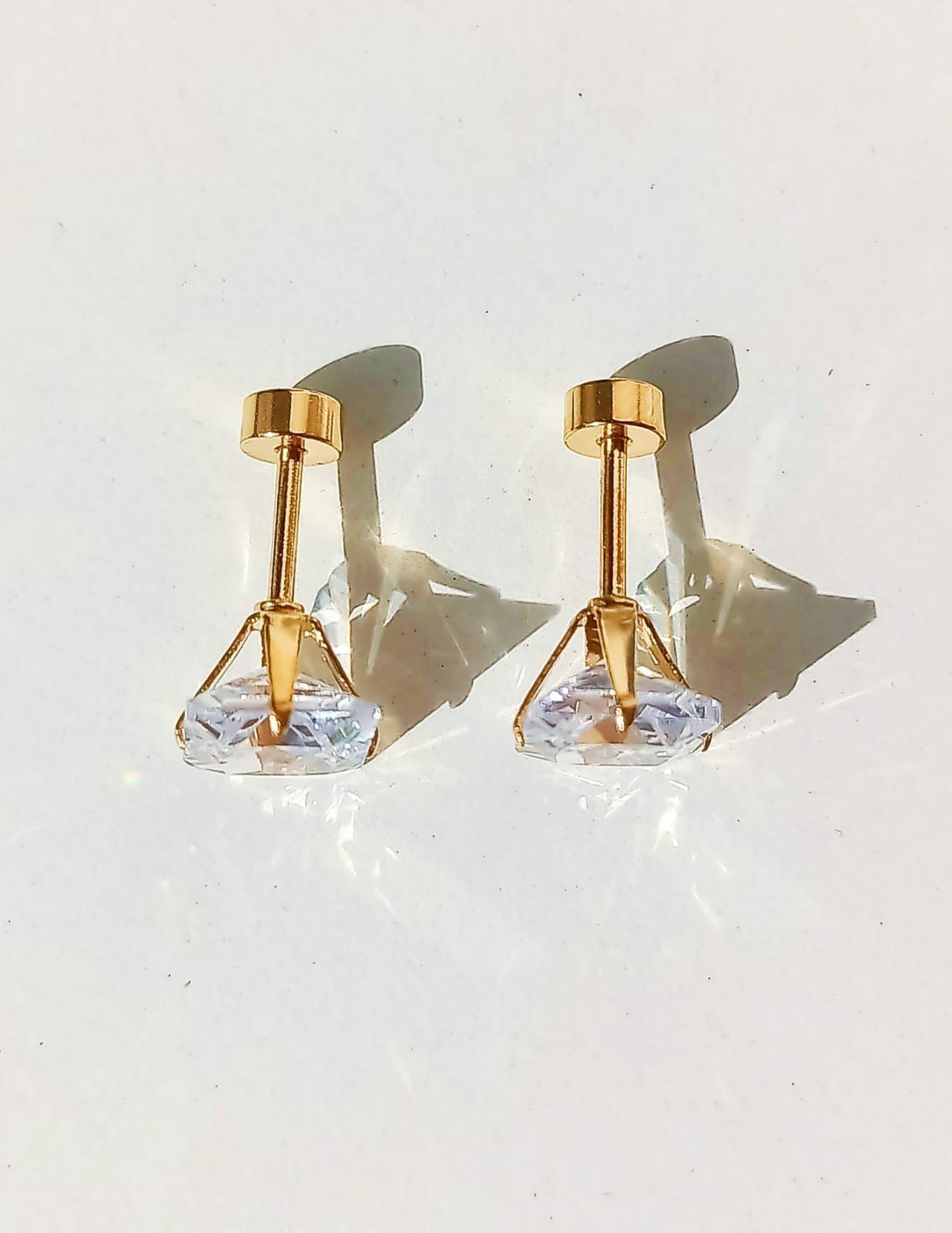 Aros Puntos De Luz Zirconio 7mm Cuadrado Chapados en oro 18kl-3