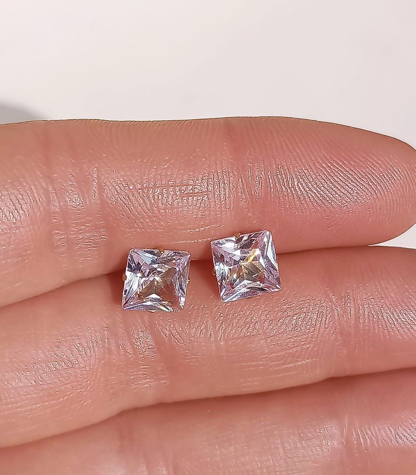 Aros Puntos De Luz Zirconio 7mm Cuadrado Chapados en oro 18kl-6