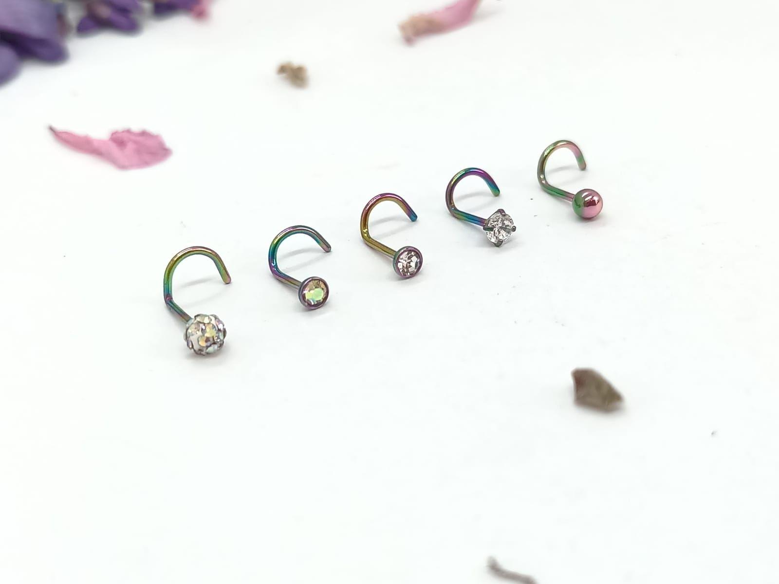 Set 5 Piercing Acero Quirúrgic Tipo S Nariz Zirconia Nostril multicolor-5