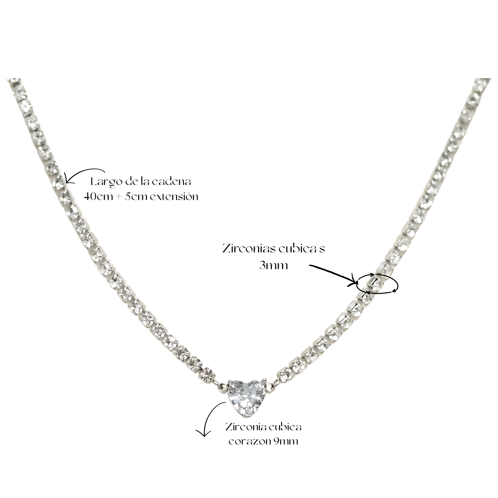 Collar tennis zirconias cubicas corazon hipoalergenico-2