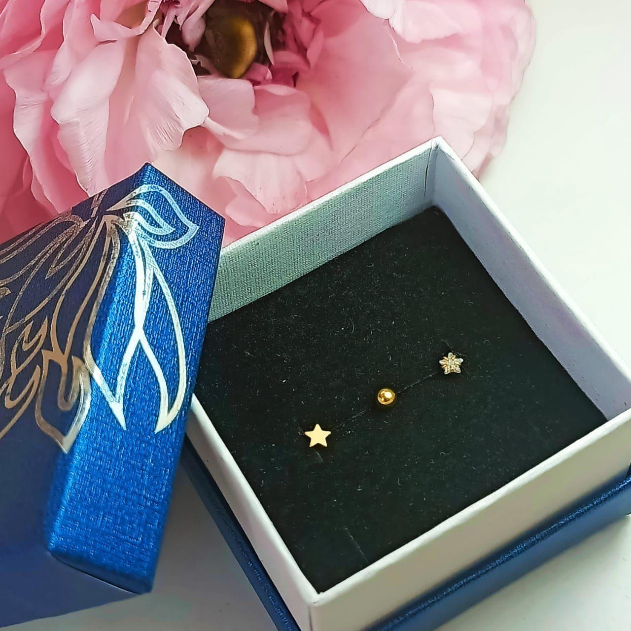 Conjunto push pin Piercing Chapado En Oro 18k Labret Set Estrella-1