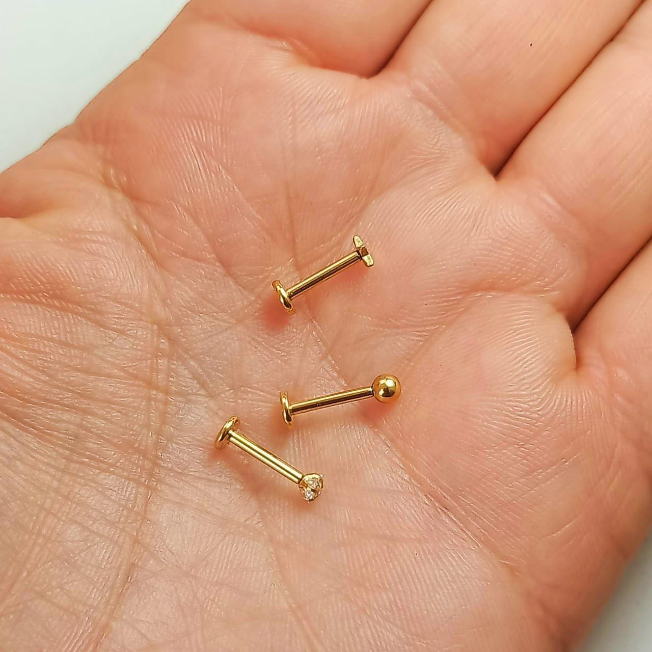 Conjunto push pin Piercing Chapado En Oro 18k Labret Set Estrella-2