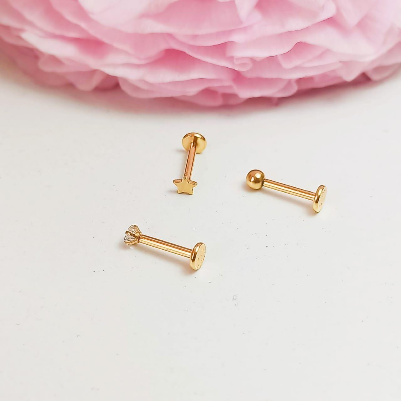 Conjunto push pin Piercing Chapado En Oro 18k Labret Set Estrella-5