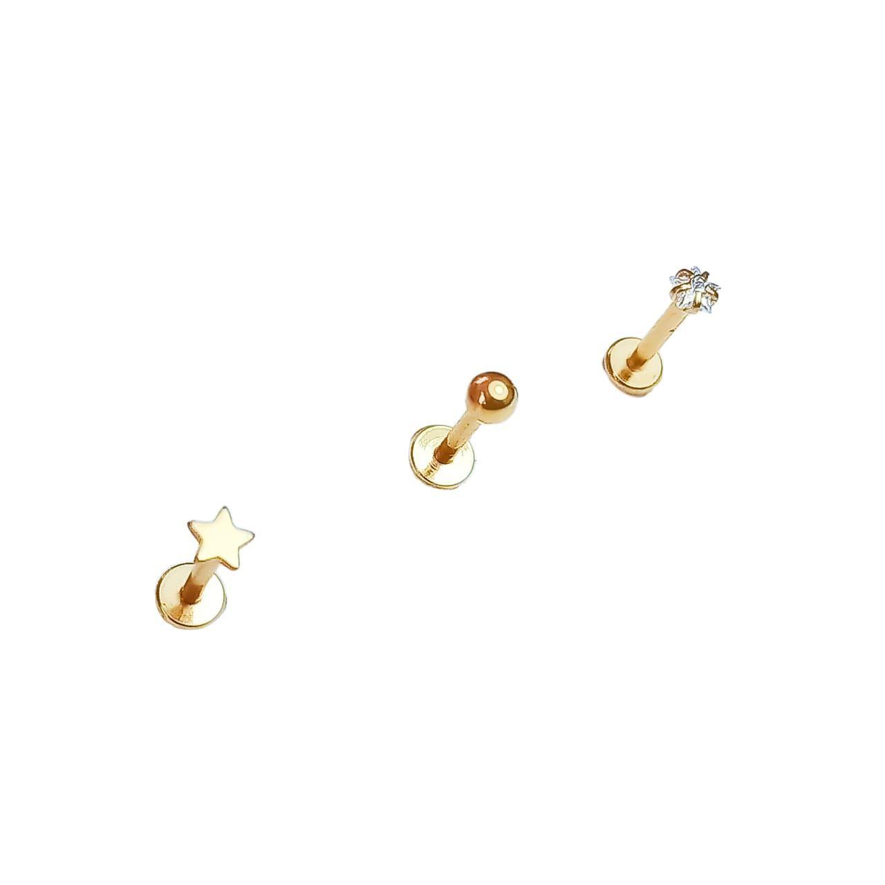 Conjunto push pin Piercing Chapado En Oro 18k Labret Set Estrella-0