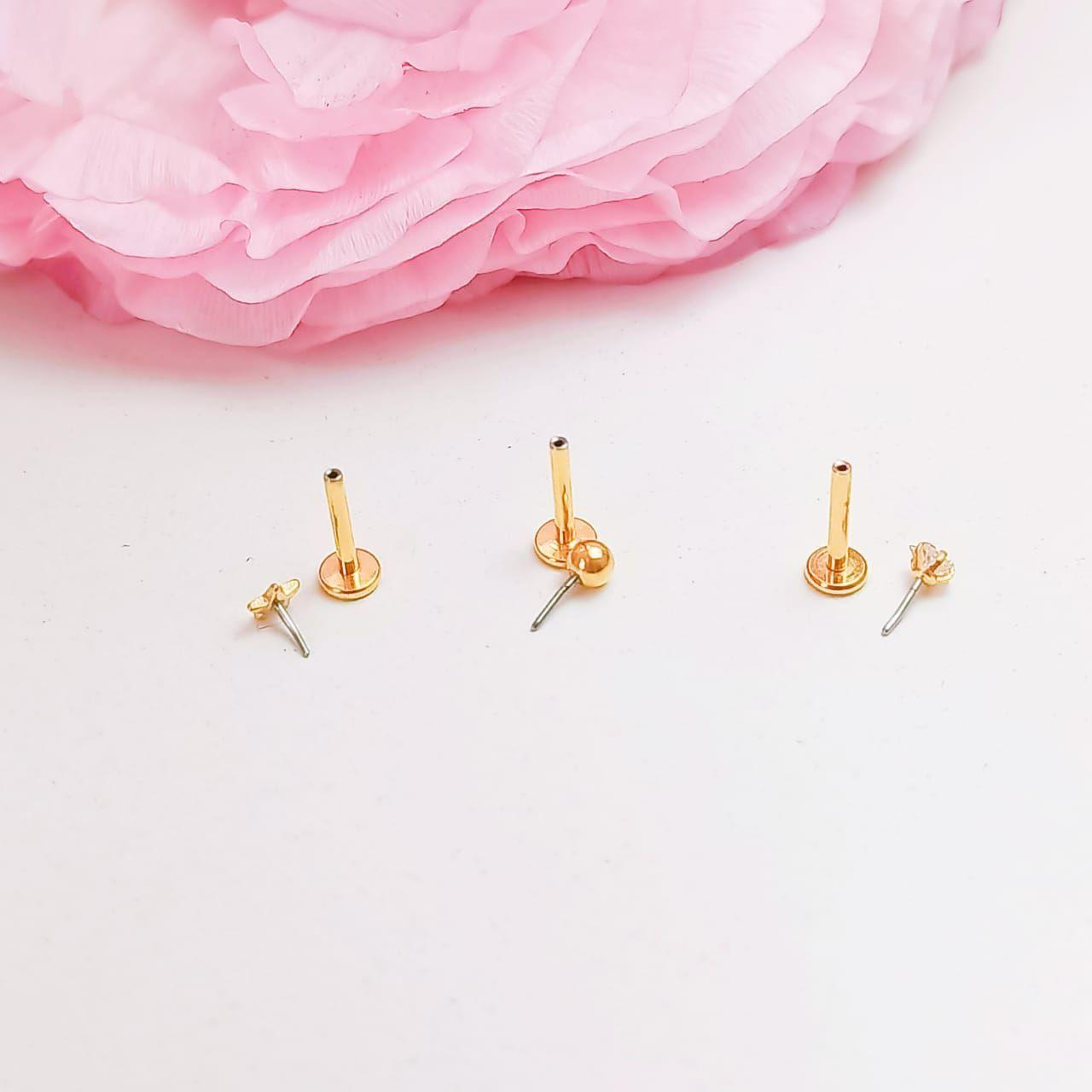 Conjunto push pin Piercing Chapado En Oro 18k Labret Set Estrella-4