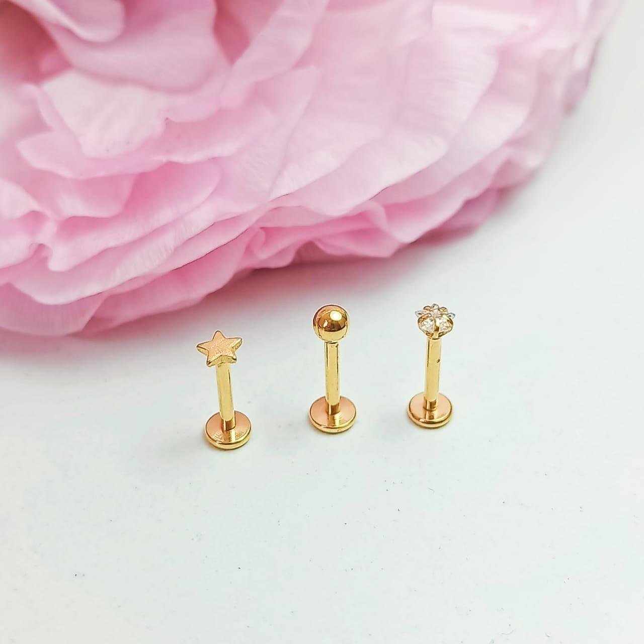 Conjunto push pin Piercing Chapado En Oro 18k Labret Set Estrella-3