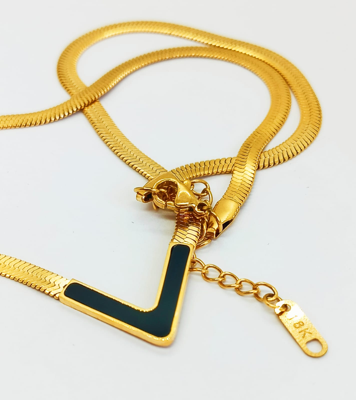 Colgante Forma V Gargantilla Acero Minimalista enchapado Oro 18kl-5