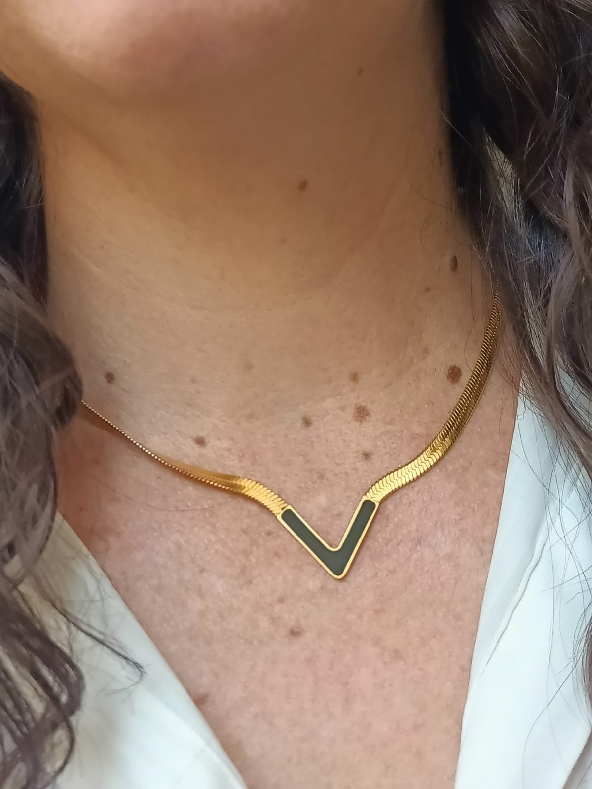 Colgante Forma V Gargantilla Acero Minimalista enchapado Oro 18kl-2