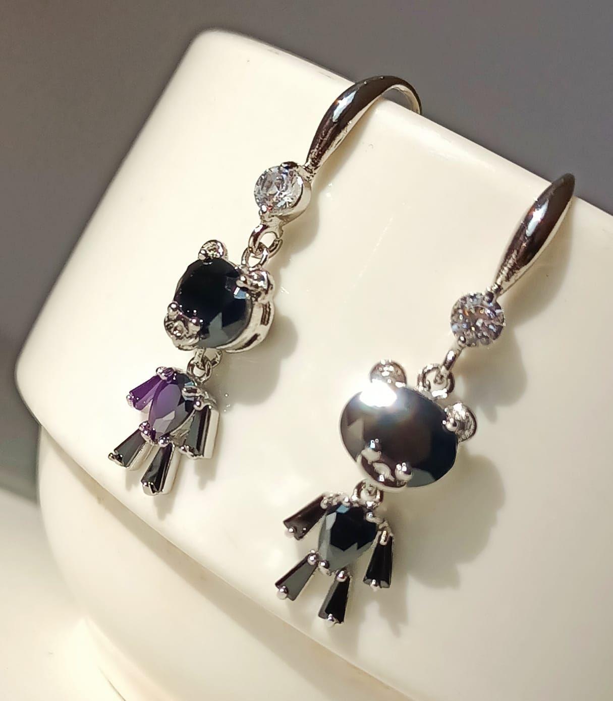 Pendientes de Oso de Zirconio negro-5