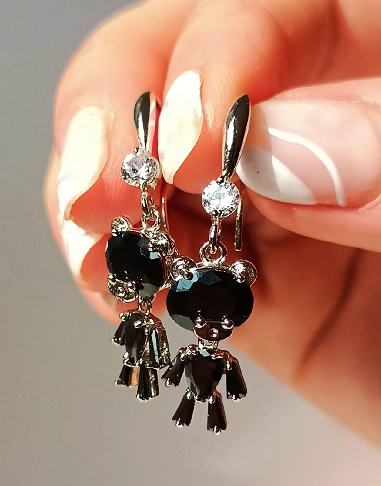 Pendientes de Oso de Zirconio negro-6