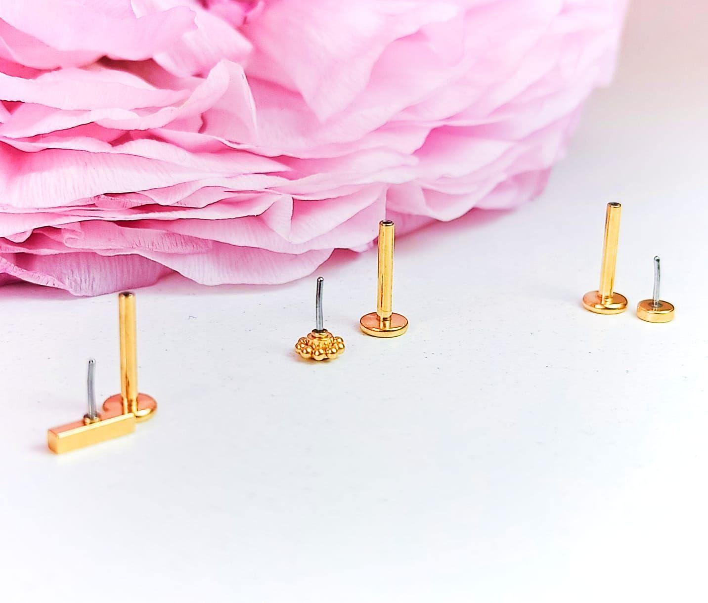 Conjunto Push pin Piercing Chapado En Oro 18k Nostril Labret Punto Luz-2