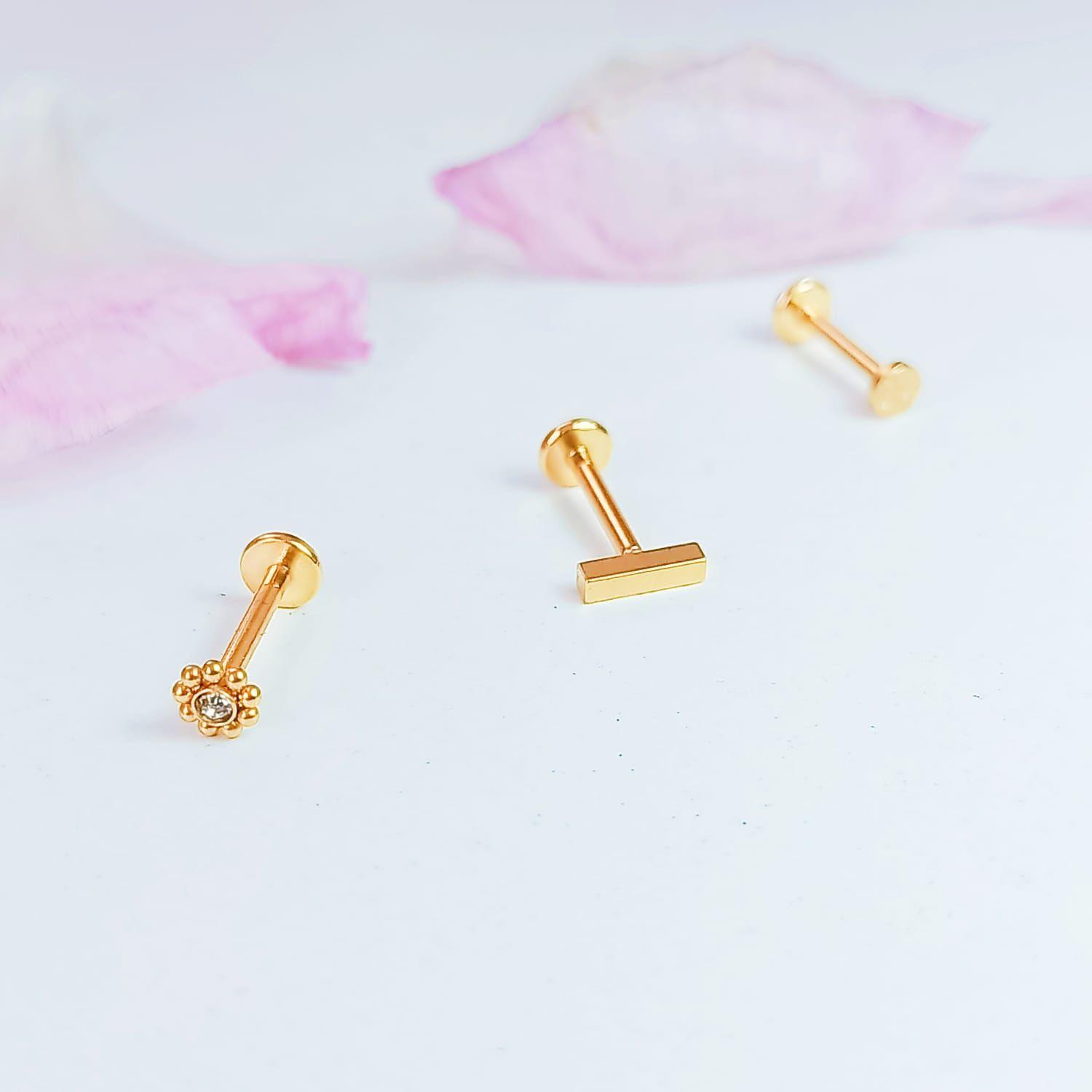 Conjunto Push pin Piercing Chapado En Oro 18k Nostril Labret Punto Luz-3