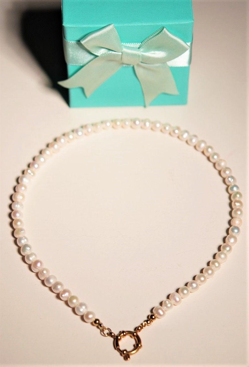 Gargantilla choker perlas naturales de rio chapado en oro 18k Riviere-3