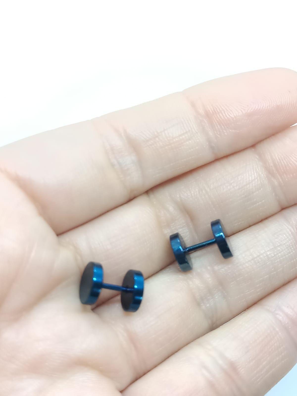 Aros Barbell Punk Black Rock Hombre Mujer Moda Juvenil 8mm Azul-3