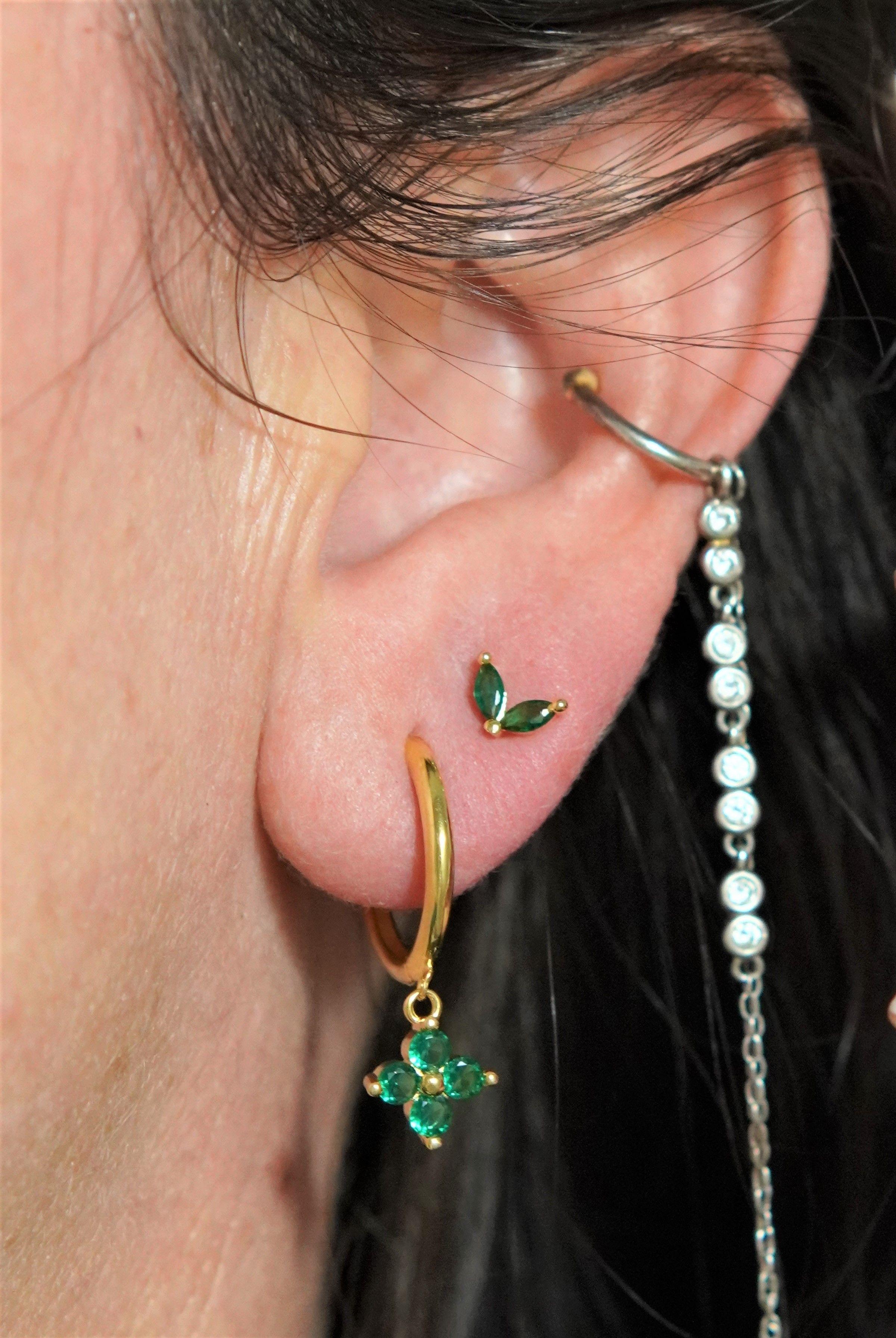 Pack de aros Antonia zirconia verde chapados en oro 18k-2