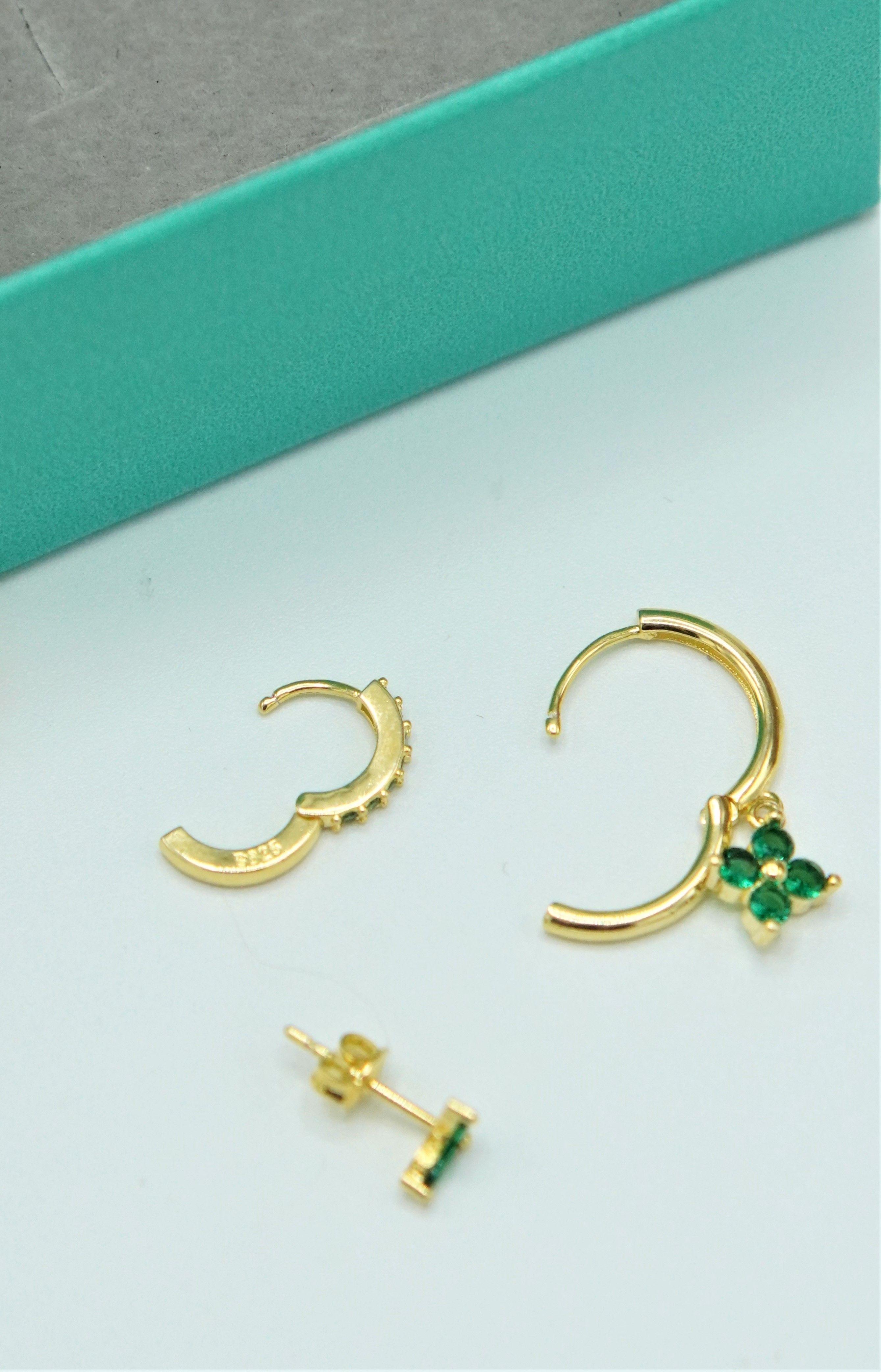 Pack de aros Antonia zirconia verde chapados en oro 18k-3