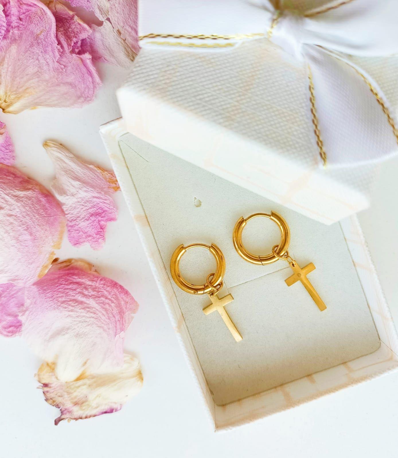 Aros Doble Uso Punk Cruz chapado en oro 18k Hombre Mujer-1