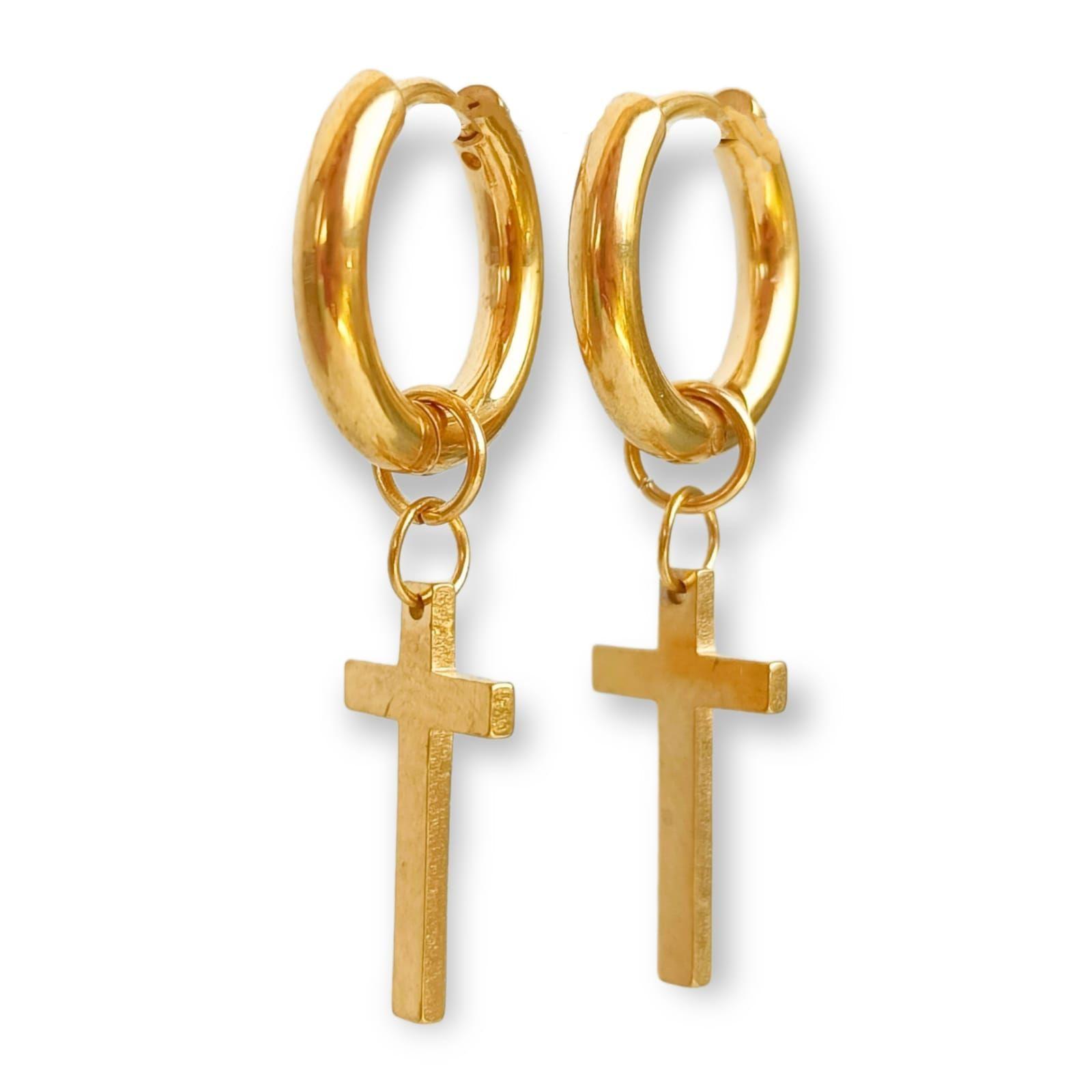 Aros Doble Uso Punk Cruz chapado en oro 18k Hombre Mujer-0
