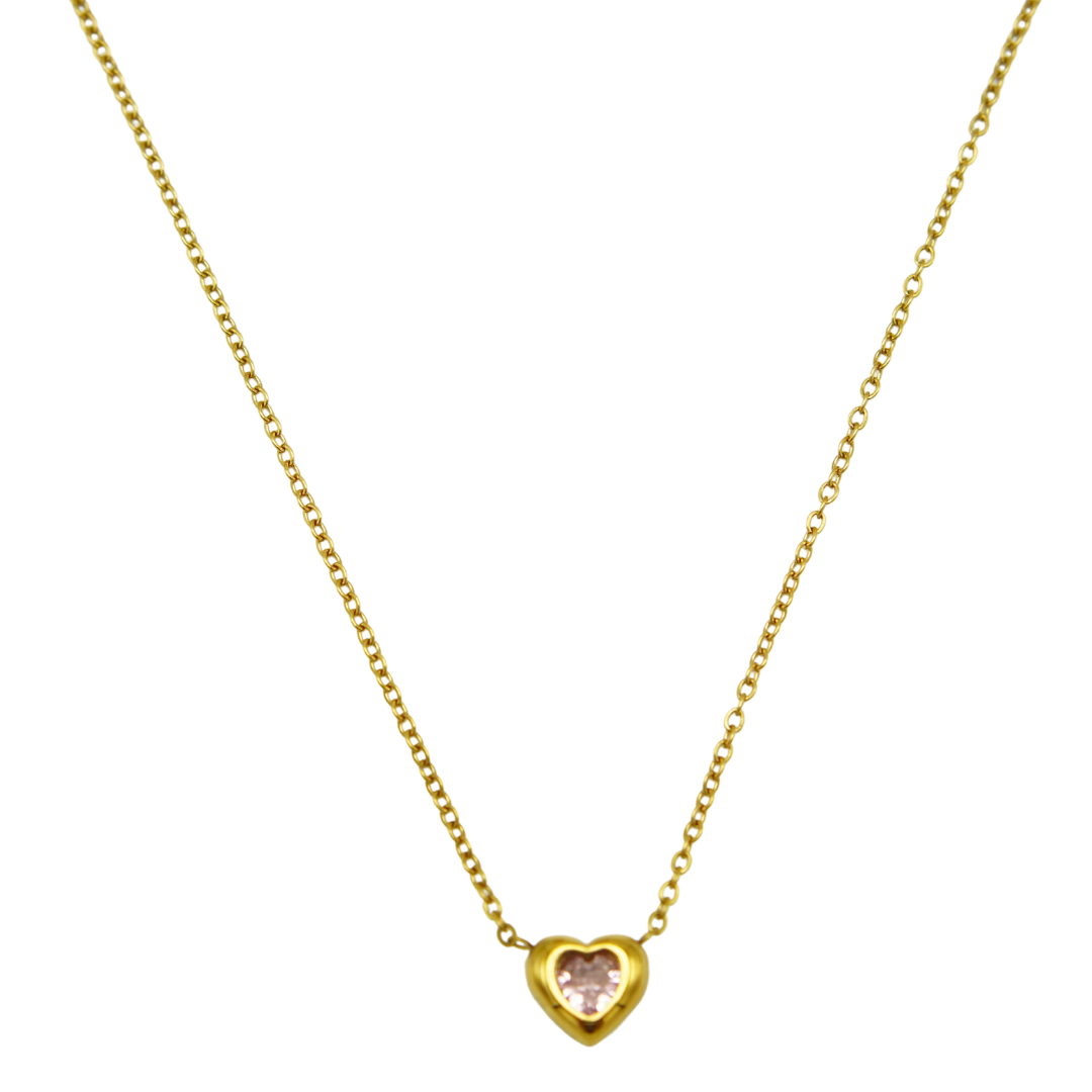 Colgante Corazón Zirconio Rosa Chapado En Oro 18k-0