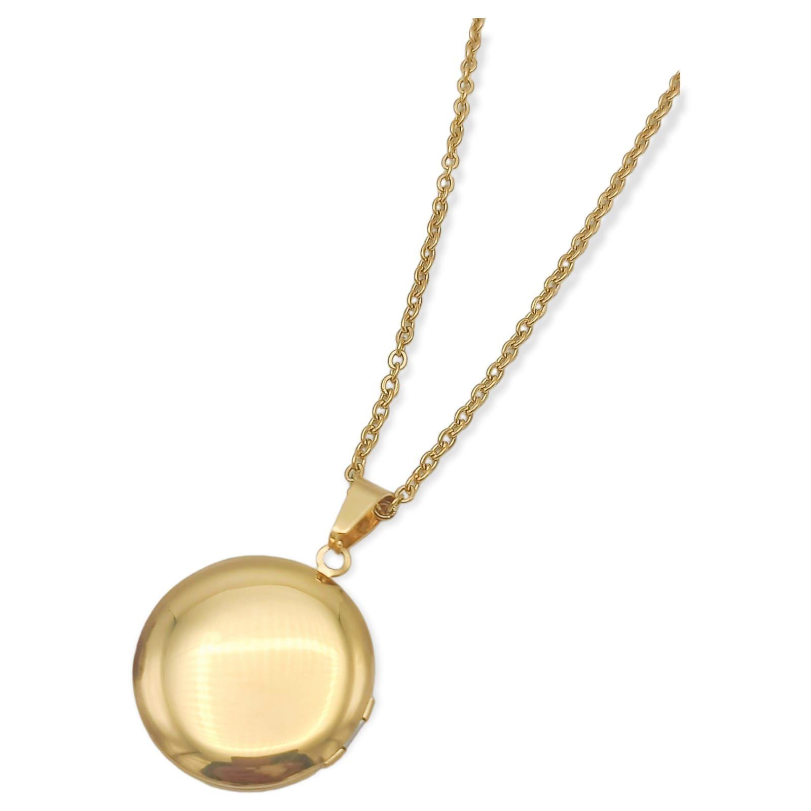 Colgante con dije Vintage Relicario Circular relieve flores chapado en oro 18kl-8